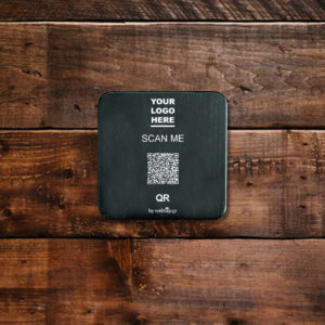 wood QR stand black