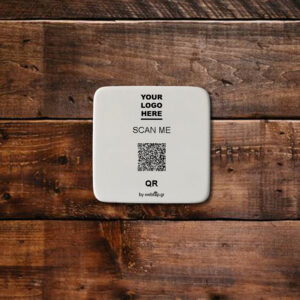 wood QR stand silver